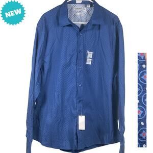 Nick Graham Size XL Everywhere Men Stretch Button Down Shirt Geometrical Blue